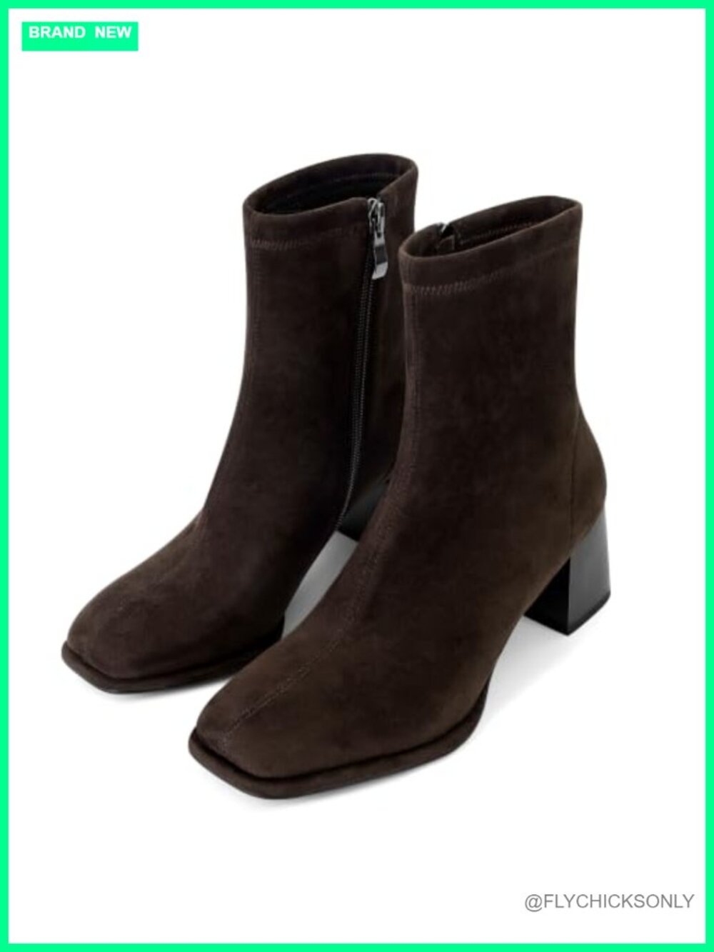 Suede Square Toe Ankle Booties Chunky Block Heel Side Zip Short Boots